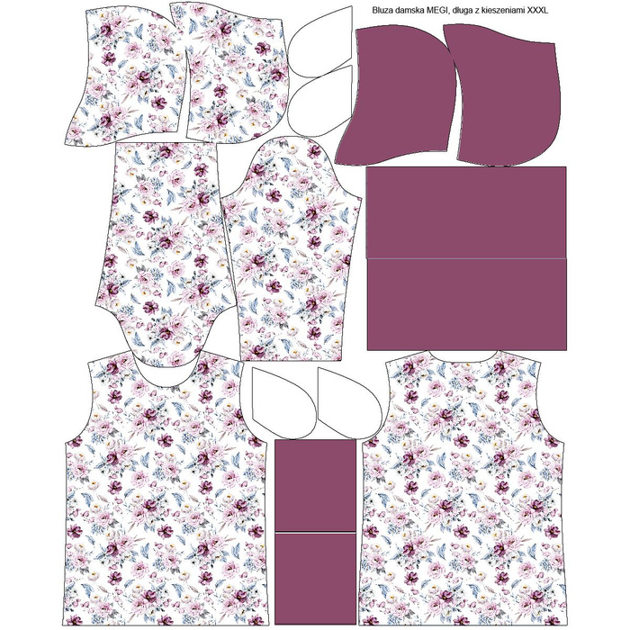 LONG WOMEN’S HOODIE (MEGI) - WATERCOLOR BOUQUET Pat. 2 - looped knit fabric - XXXL