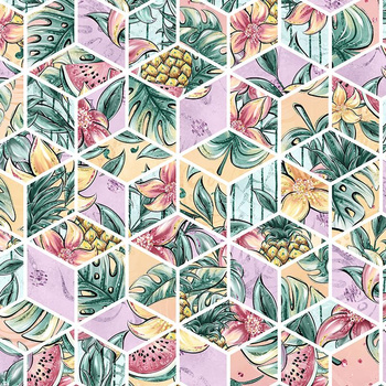 TROPICAL MIX 3D - single jersey with elastane