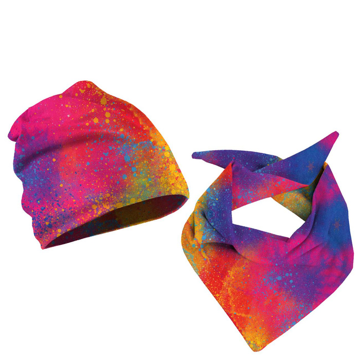 DZIECIĘCA CZAPKA I CHUSTA (CLASSIC) - KOLOROWE KLEKSY 48-50