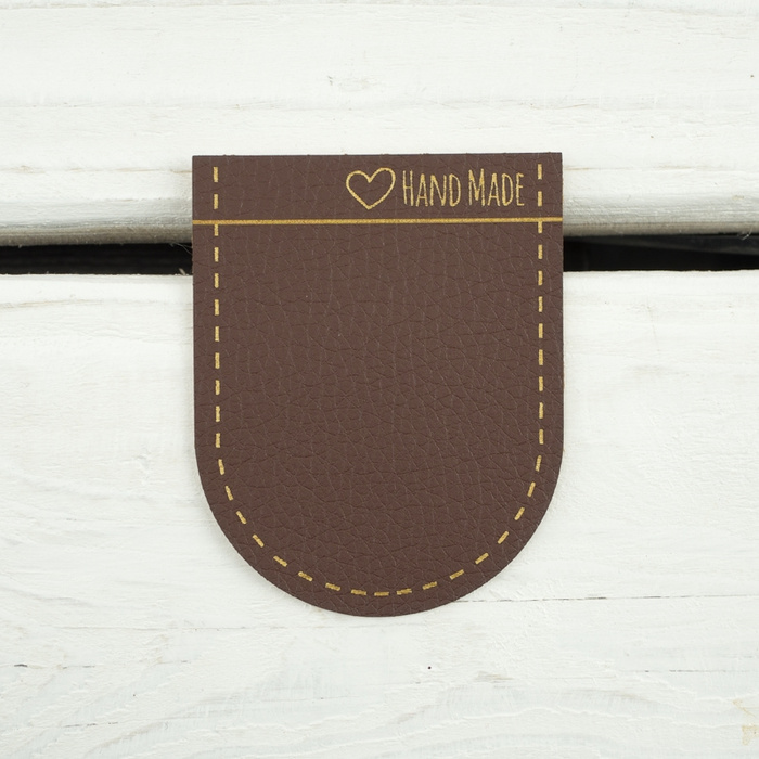 Small pocket from leatherette rounded "Hand Made" - brown