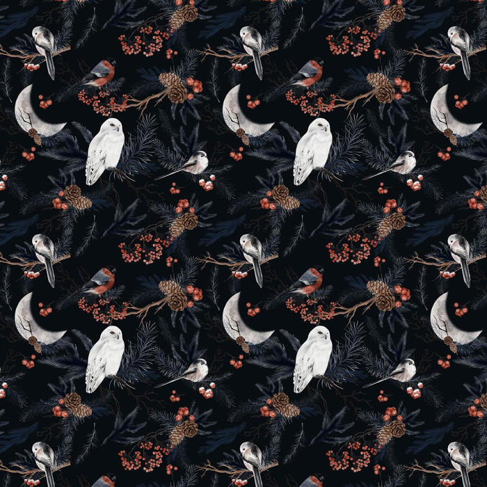 WINTER BIRDS pat. 2 (WINTER IN PARK)- single jersey with elastane ITY