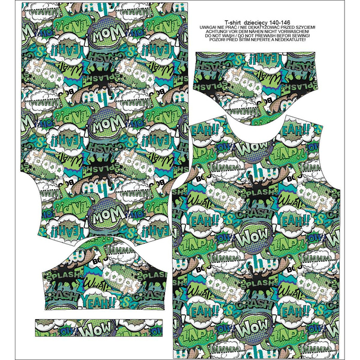 KID’S T-SHIRT - COMIC BOOK (green - blue) - single jersey (128/134)