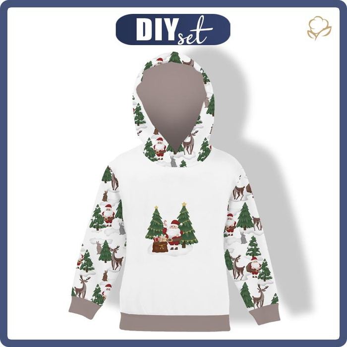 KID'S HOODIE (ALEX) - SANTA WITH A BAG OF PRESENTS (IN THE SANTA CLAUS FOREST) - looped knit fabric (86/92)