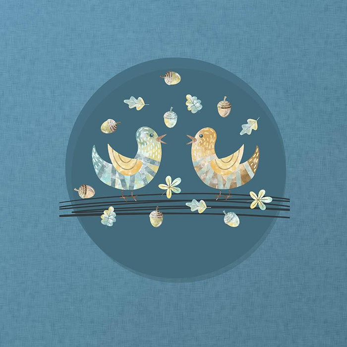 PTASZKI I LIŚCIE (LEŚNE ZWIERZĘTA) - panel 50cm x 60cm - single jersey 