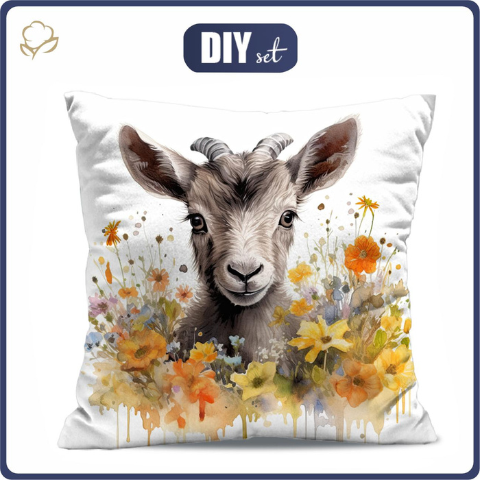 PILLOW 45X45 - WATERCOLOR GOAT - Cotton woven fabric - sewing set