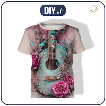 KINDER T-SHIRT - GITARRE MIT ROSEN - Nähset (116/122)