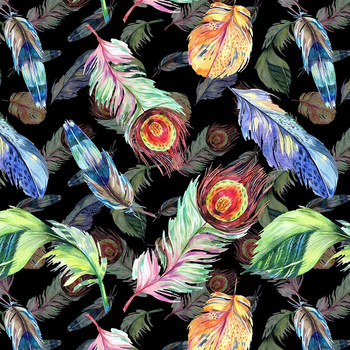 PEACOCK FEATHERS / black - Waterproof woven fabric