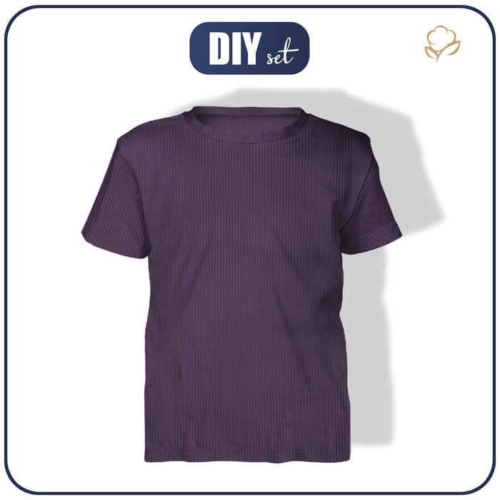 Zestaw DIY – T-shirt dziecięcy z bawełnianej dzianiny RIB JERSEY - PLUM (140/146)