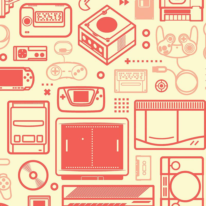 GAMES (retro) / vanilla - Cotton woven fabric