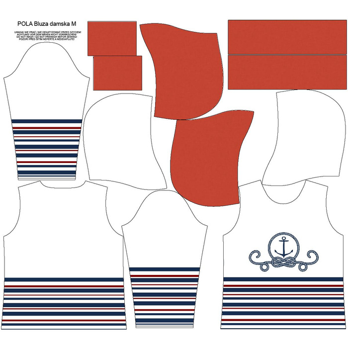 BLUZA DAMSKA (POLA) CLASSIC Z KAPTUREM - KOTWICA / paski (marine) - dzianina pętelkowa XL