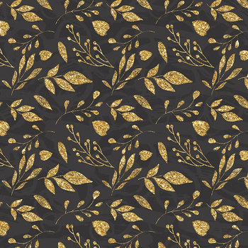 LEAVES pat. 11 (gold) / black - Waterproof woven fabric