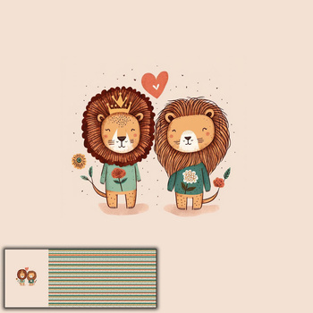 LIONS IN LOVE - panoramisches Paneel Wasserabweisende Webware (60cm x 155cm)