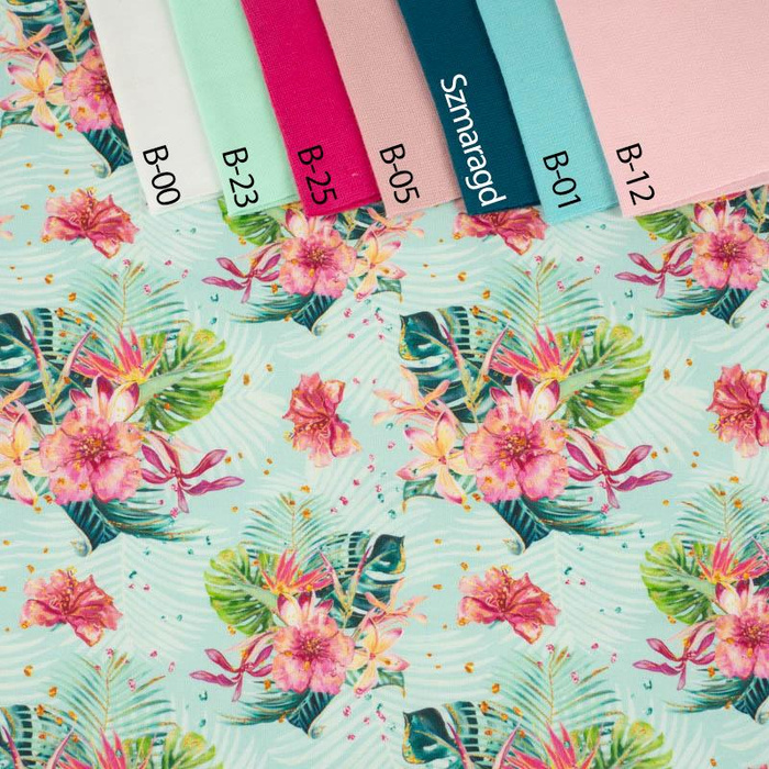 TROPICAL BOUQUET / mint - looped knit fabric