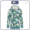 BLUZA DAMSKA (MEGI) - DŁUGA Z KAPTUREM - MONSTERA wz. 4 / biały -  dzianina pętelkowa - XS