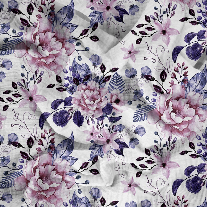 WILD ROSE FLOWERS PAT. 1 (BLOOMING MEADOW) (Very Peri) - Cotton muslin