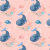 WHALES / bubbles (MAGICAL OCEAN) / pink - Cotton woven fabric