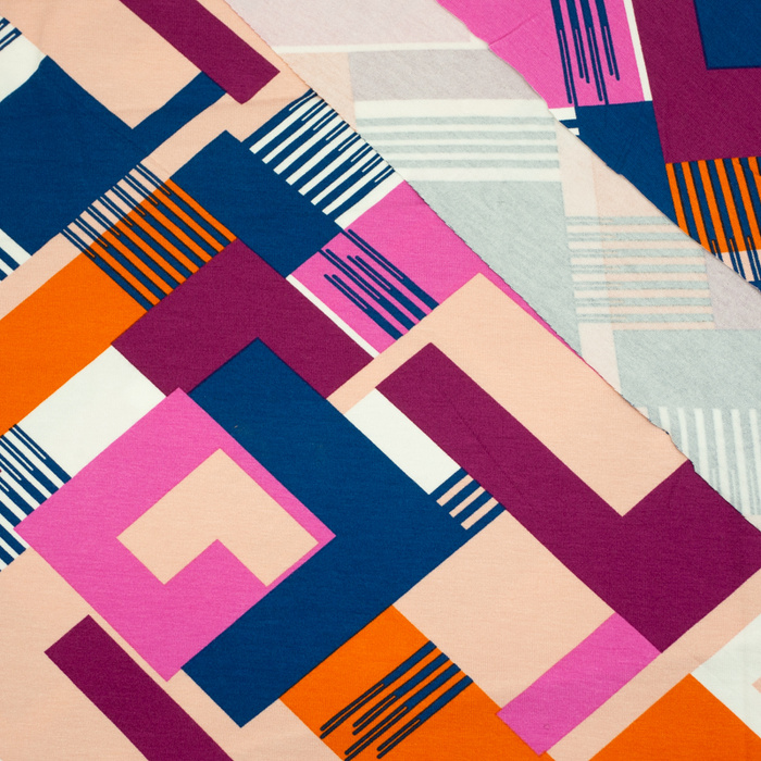 Viscose jersey - Retro Papaya & Pink wz.2