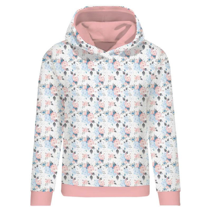 CLASSIC WOMEN’S HOODIE (POLA) - ICE FLOWER BOUQUET (ENCHANTED WINTER) - looped knit fabric - XXL