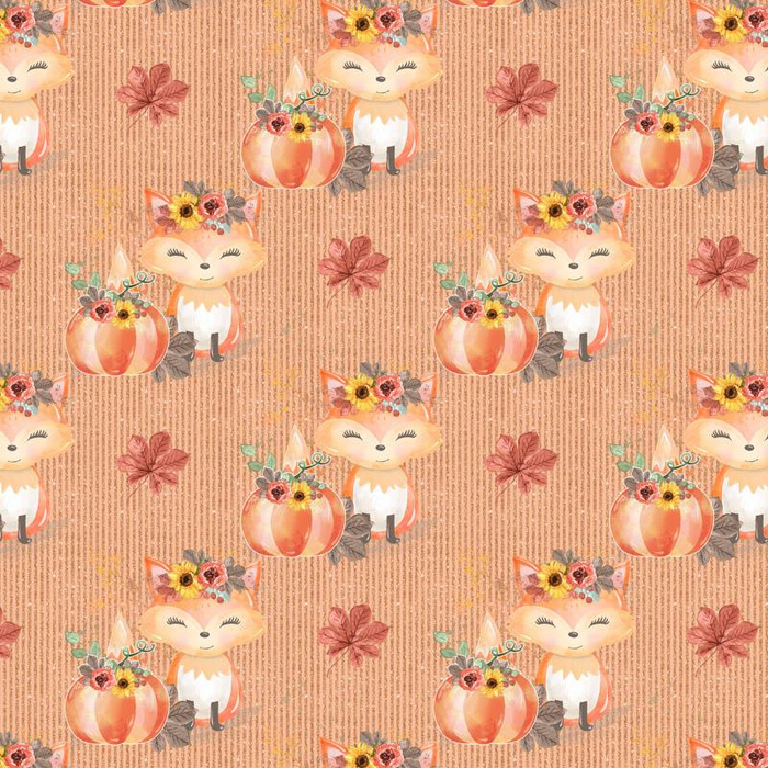 FOXES AND PUMPKINS pat. 2 / orange (FOXES AND PUMPKINS) - Nylon fabric Pumi