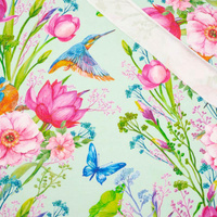 KINGFISHERS AND BUTTERFLIES (KINGFISHERS IN THE MEADOW) / mint - looped knit fabric