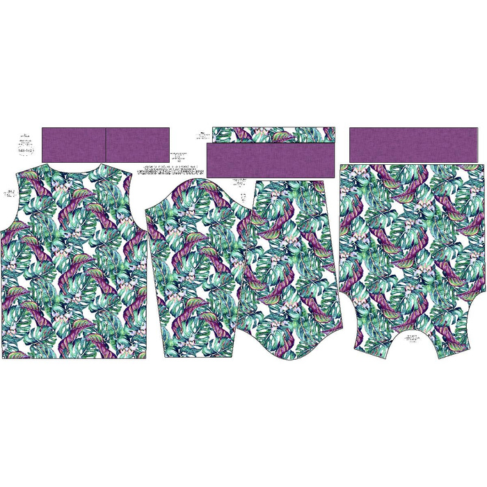 CHILDREN'S (NOE) SWEATSHIRT - MINI LEAVES AND INSECTS PAT. 5 (TROPICAL NATURE) / white - sewing set