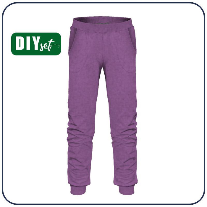 DZIECIĘCE SPODNIE DRESOWE (LYON) - ACID WASH / FIOLETOWY - dzianina pętelkowa (122/128)