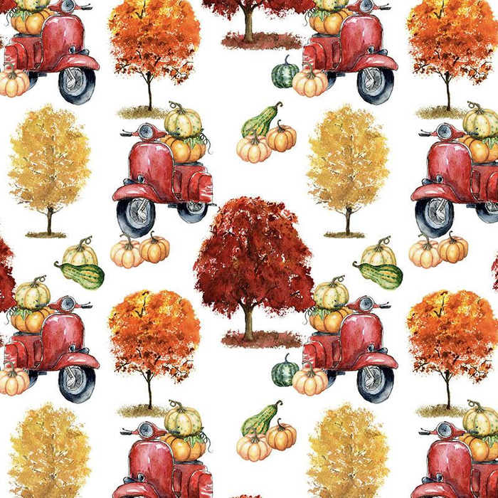 PUMPKINS ON THE SCOOTER (trees) / white (PUMPKIN GARDEN)