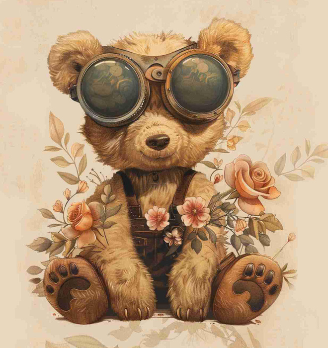 BEAR STEAMPUNK FOREST WZ. 2 - PANEL PANORAMICZNY (60cm x 135cm) muślin bawełniany