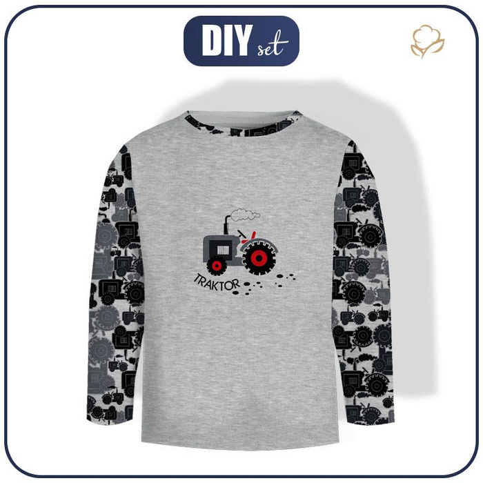 LONGSLEEVE - TRAKTOR GRAU / melange hellgrau - Single Jersey (110/116)