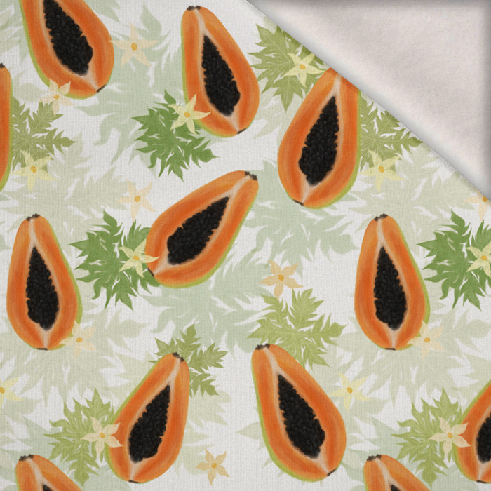 PAPAYA ORANGE & WHITE - teplákovina počesaná s elastanem ITY