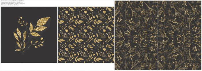 DECORATIVE PILOWS - LEAVES pat. 12 (gold) / black 