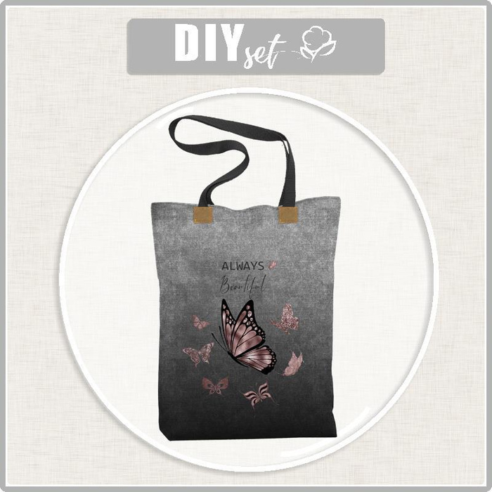 SHOPPER KABELKA - ALWAYS BEAUTIFUL (BROKÁTOVÍ MOTÝLI) / ACID WASH šedý - voděodolná tkanina - Sada šití