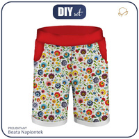 KID`S SHORTS (RIO) - LOWICZ FOLKLORE / white - looped knit fabric (122/128)