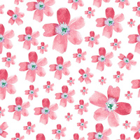 PINK FLOWERS PAT. 5 / white - Cotton woven fabric