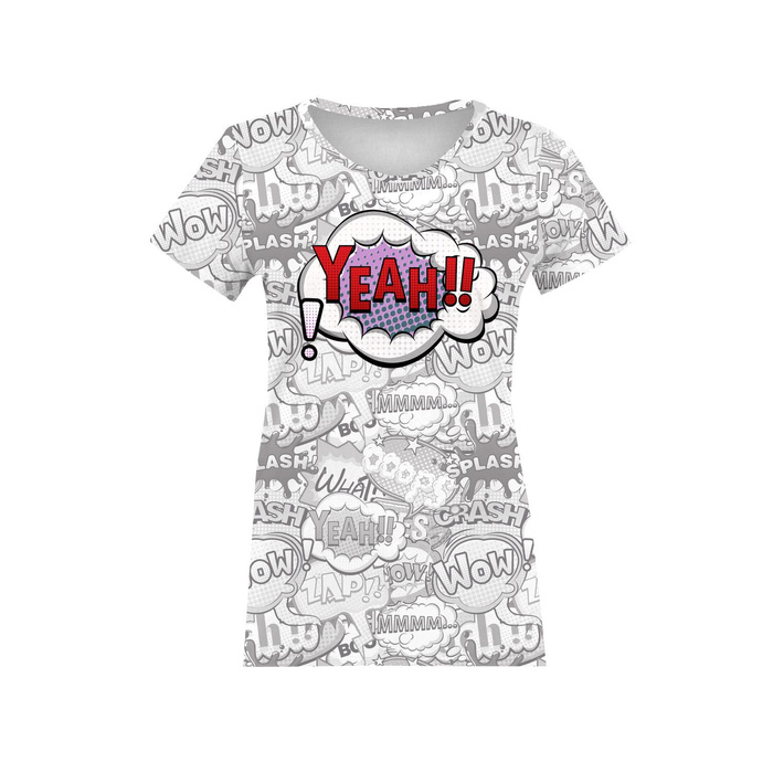 T-SHIRT DAMSKI - KOMIKS / yeah (fioletowo - czerwony) - single jersey