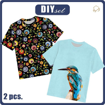 2-PACK - KID’S T-SHIRT - FOLKLORE AND KINGFISHER - sewing set (152/158)