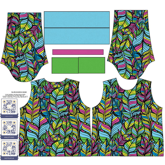 WOMEN'S SWEATSHIRT (HANA) BASIC - NEON LEAVES - looped knit fabric - XXL