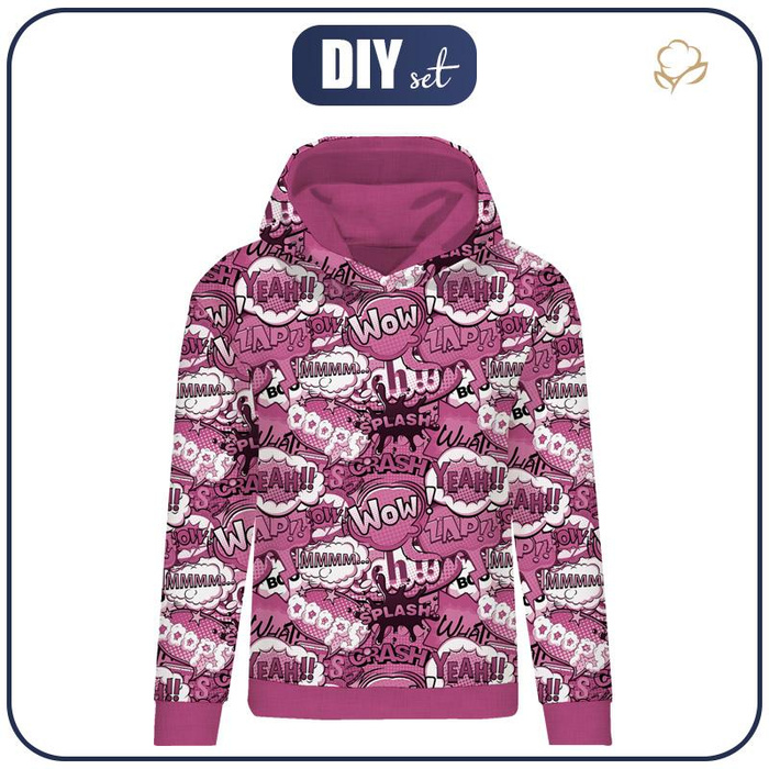 BLUZA DAMSKA (POLA) CLASSIC Z KAPTUREM - KOMIKS (różowy) - dzianina pętelkowa - XS