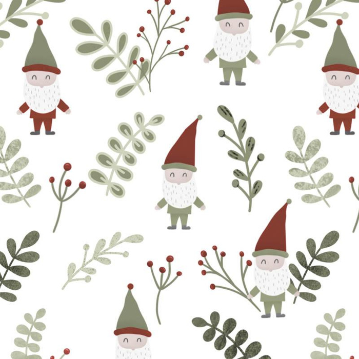 DWARFS AND FERN (FOREST DWARFS) / WHITE - Waterproof woven fabric