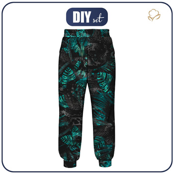JOGGERY DAMSKIE (NOEMI) - JUNGLE ZEBRA / MONSTERA - zestaw do uszycia XXL