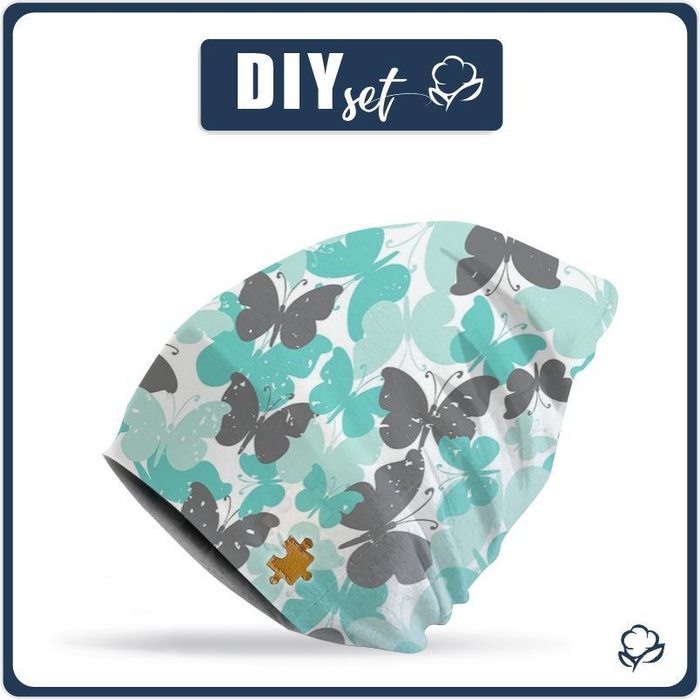 "Beanie" cap - BUTTERFLIES / aqua 51-53