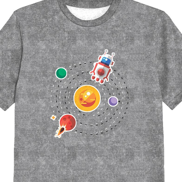 KID’S T-SHIRT - SOLAR SYSTEM (SPACE EXPEDITION) / ACID WASH GREY - single jersey (128/134)