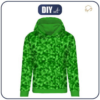 CLASSIC WOMEN’S HOODIE (POLA) - PIXELS pat. 2 / green - looped knit fabric