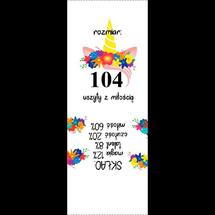 Štítek holčičí "JEDNOROŽEC / věnec" PL - Sada 9 ks / Velikost na výběr