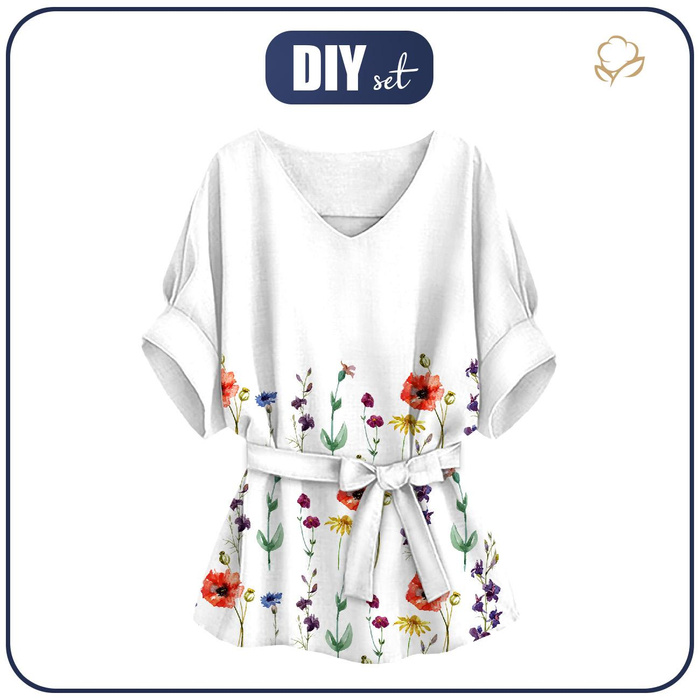 BLUZKA TYPU KIMONO - POLNE KWIATY - zestaw do uszycia L-XL