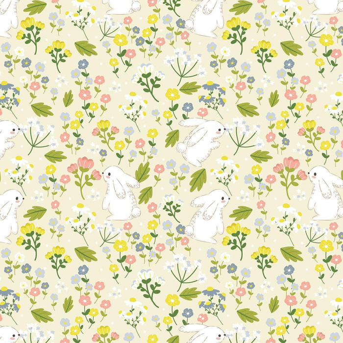 BUNNIES ON A MEADOW  - looped knit fabric