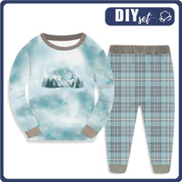 CHILDREN'S PAJAMAS " MIKI" - TREES AND MOUNTAINS (WINTER IN THE MOUNTAIN) - Elastic cotton knit fabric (110/116)