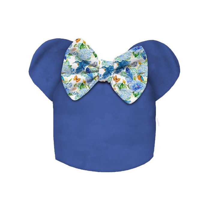 KID'S CAP AND SCARF (MOUSE) - MINI KINGFISHERS AND LILACS (KINGFISHERS IN THE MEADOW) / white - sewing set