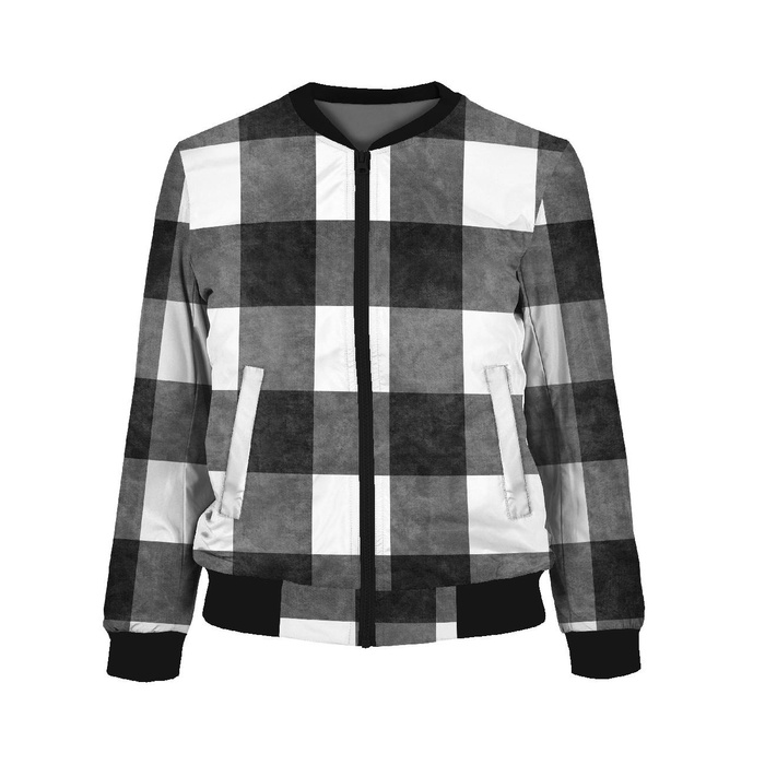 WOMEN’S BOMBER JACKET (KAMA) - BIG CHECK / black-white - sewing set XS