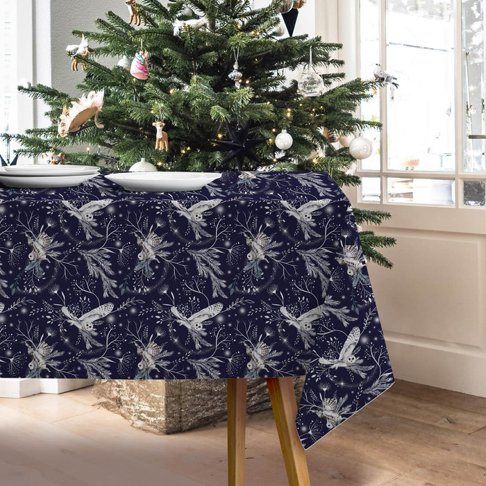 WINTER OWLS / dark blue (WINTER IN PARK) - lycra 300g